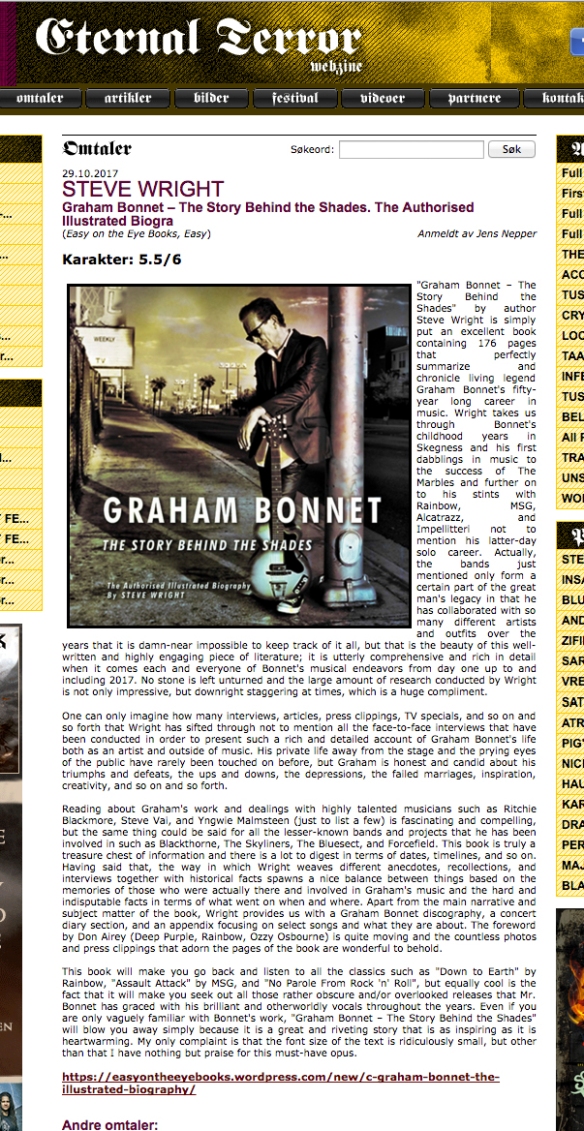 Graham Bonnet The Story Behind The Shades review Easy On The Eye Books